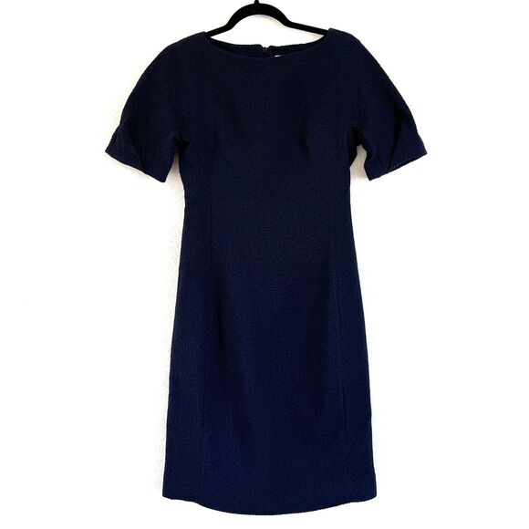 MM.LaFleur Women The Susanna Sheath Dress in Italian Pebble Jacquard Navy - Picture 2 of 13